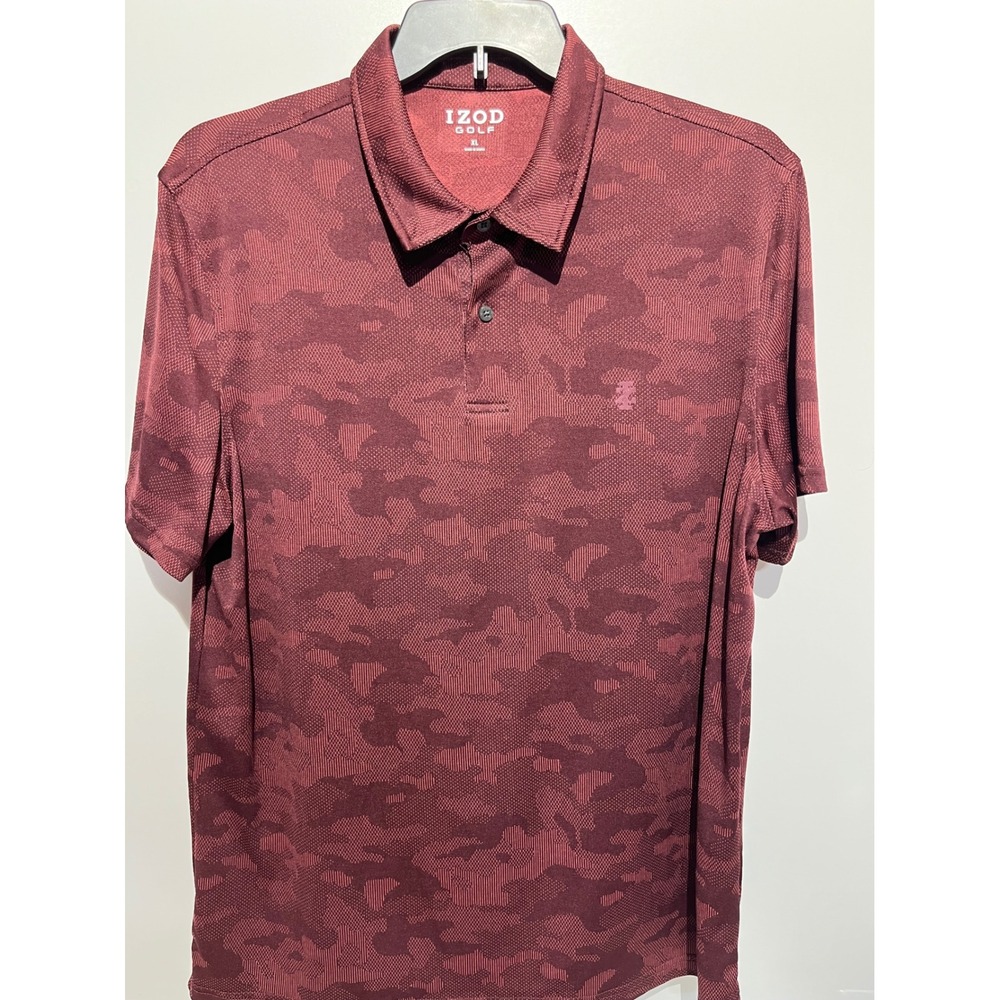 IZOD Golf Mens XL Burgundy Tonal Camo Performance Short Sleeve Polo Shirt